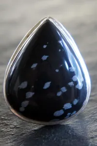 Gümüş Kar Tanesi Obsidyen Yüzük