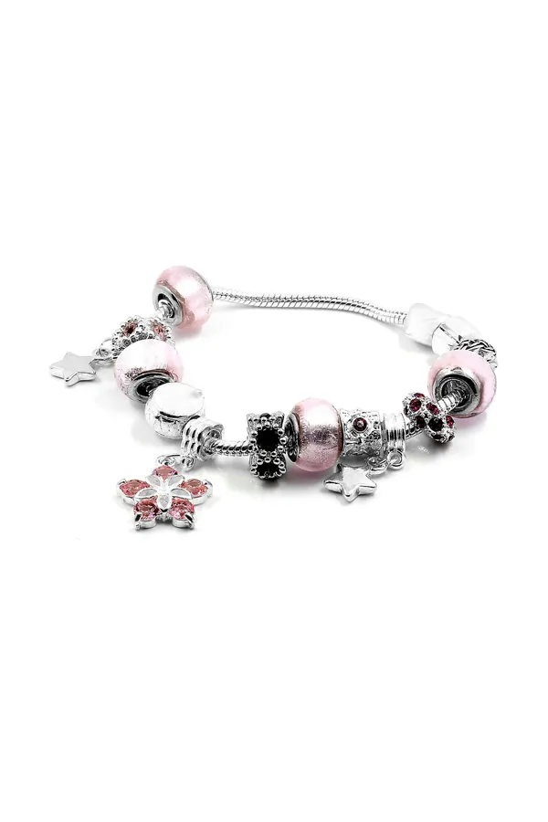 Gümüş Pembe Murano Charm Bileklik