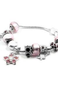 Gümüş Pembe Murano Charm Bileklik