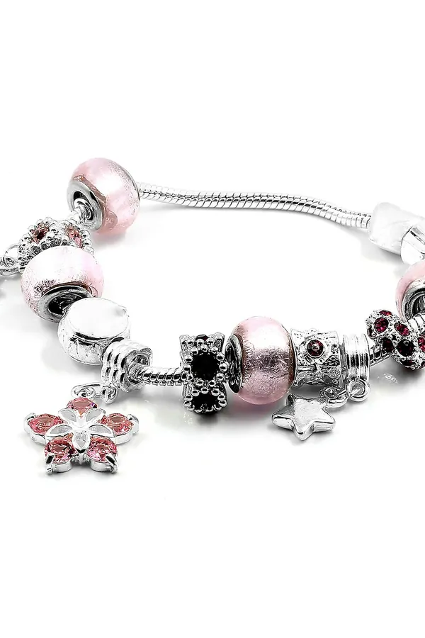 Gümüş Pembe Murano Charm Bileklik